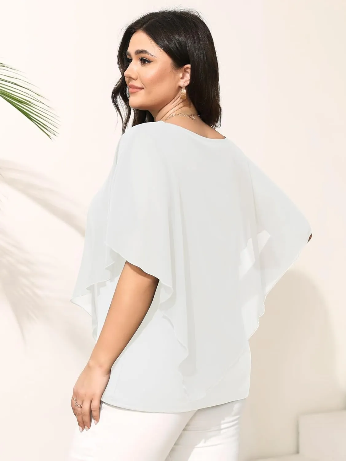 SCOMCHIC Women's Plus Size Blouses Summer Casual Loose Batwing Short Sleeve Chiffon Flowy Tops Dressy Elegant Blouse Shirt