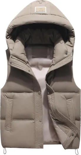 SEAUR Boys Girls Winter Warm Puffer Vest Quilted Water Resistant Down Vest Sleeveless Padded Jacket with Detachable Hood