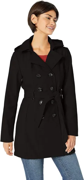 Sebby Collection Women's Soft Shell Trench Coat with Detachable Hood