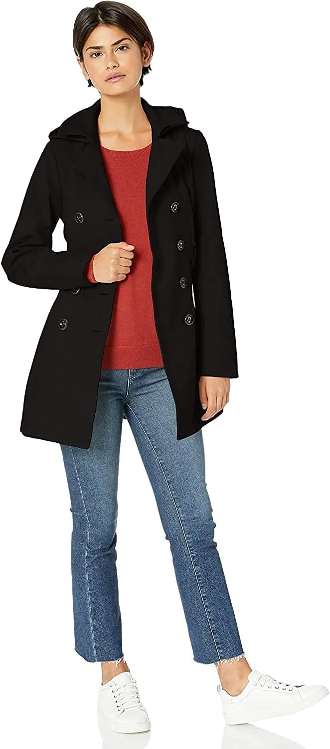 Sebby Collection Women's Soft Shell Trench Coat with Detachable Hood