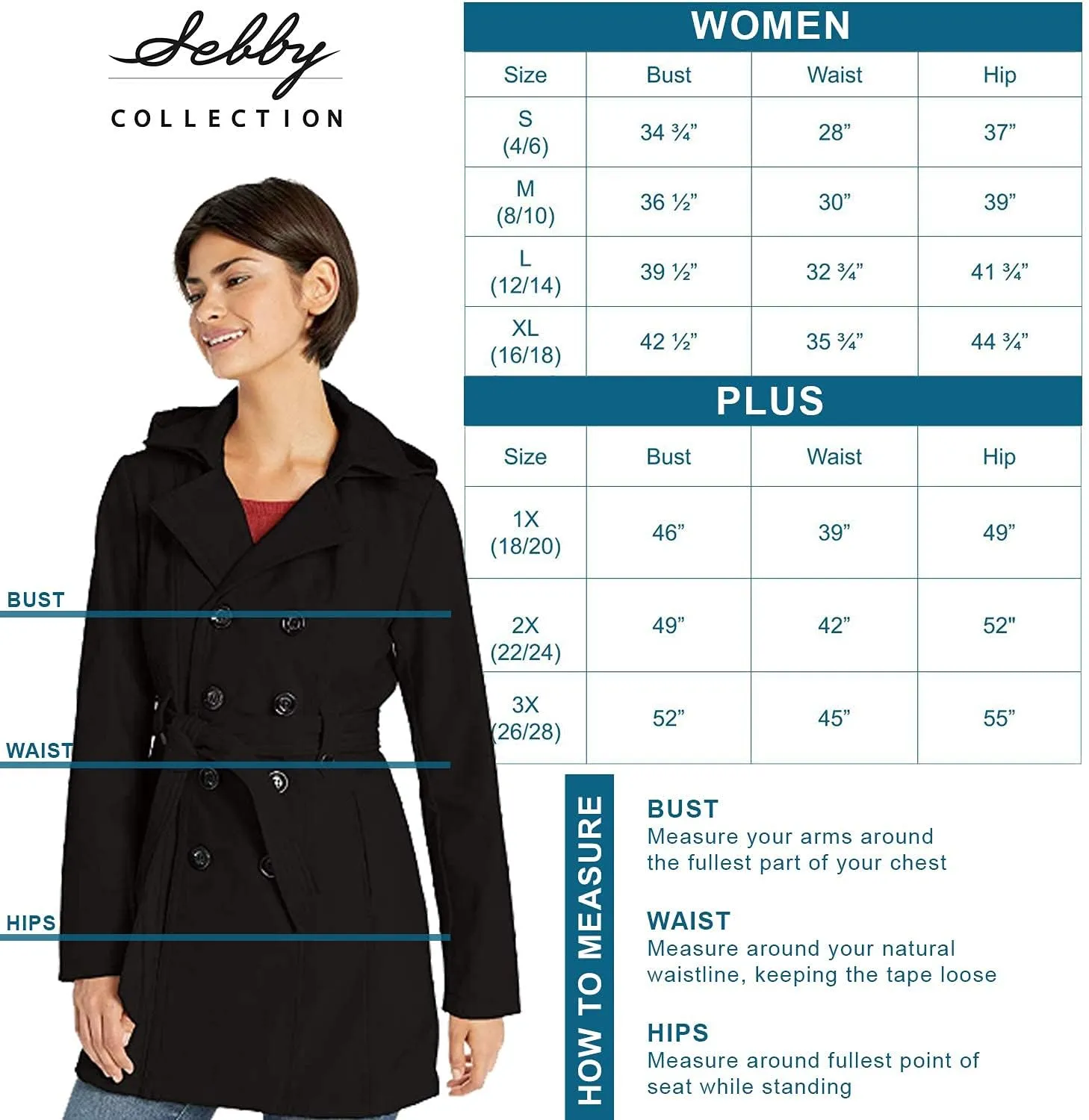 Sebby Collection Women's Soft Shell Trench Coat with Detachable Hood