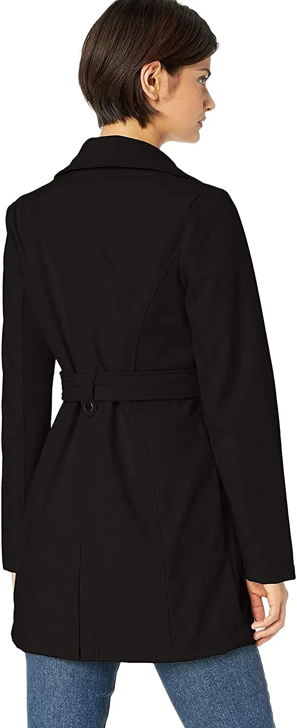 Sebby Collection Women's Soft Shell Trench Coat with Detachable Hood