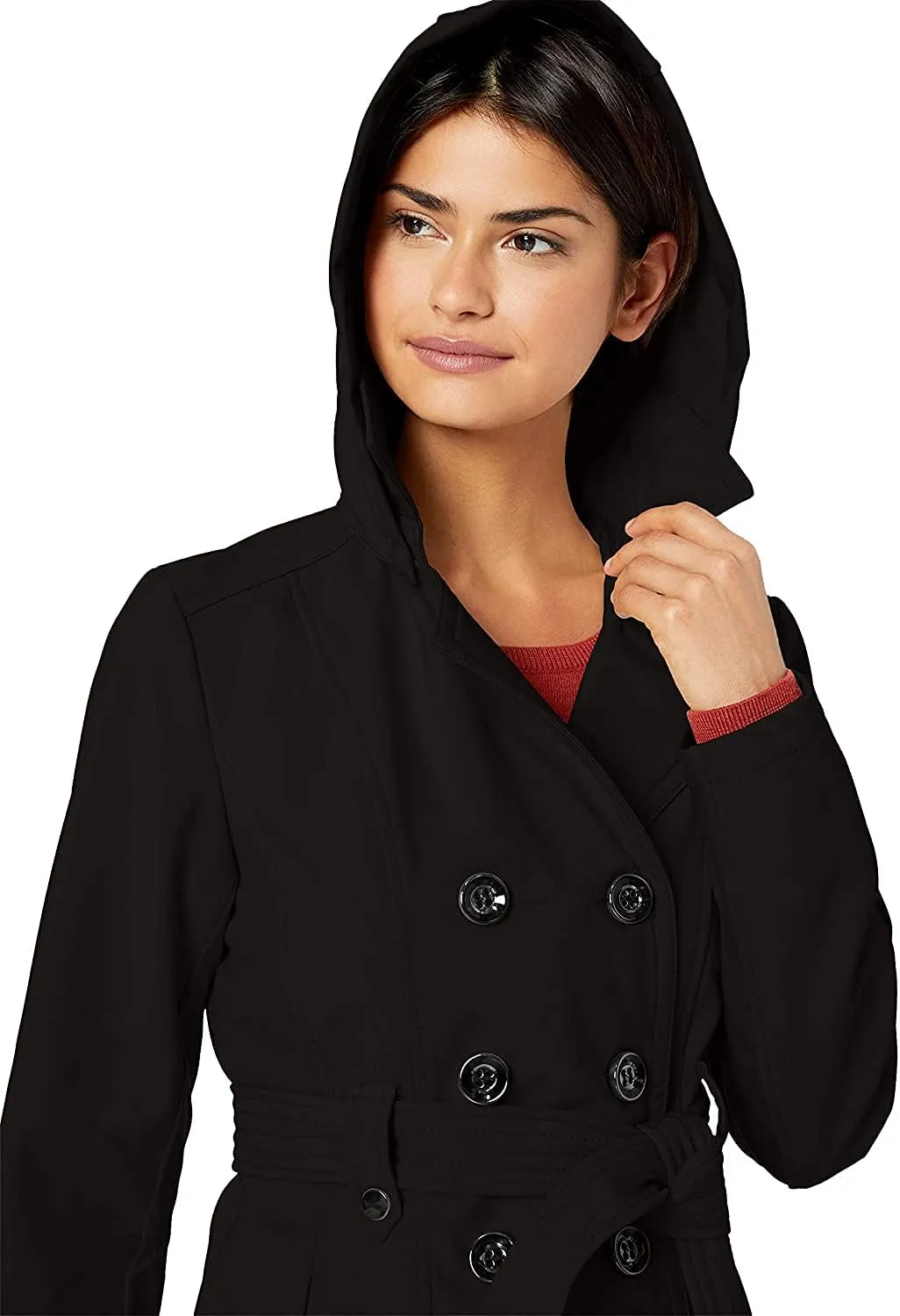 Sebby Collection Women's Soft Shell Trench Coat with Detachable Hood