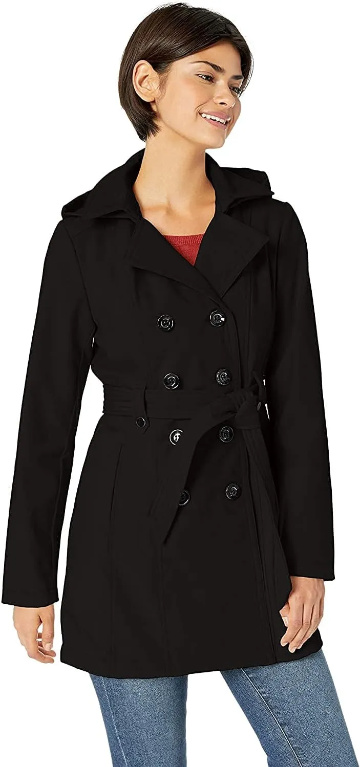 Sebby Collection Women's Soft Shell Trench Coat with Detachable Hood