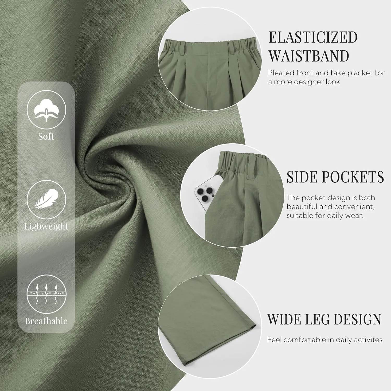 SEMARO Womens Casual High Waisted Linen Pants Wide Leg Lounge Palazzo Trousers Beach Outfits with Pockets