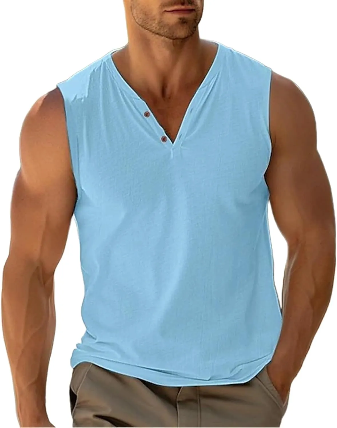 Sleeveless Shirts for Men V Neck Beach Summer Gym Casual Athletic Tank Top Cut Off Muscle Workout Soild Color Vest