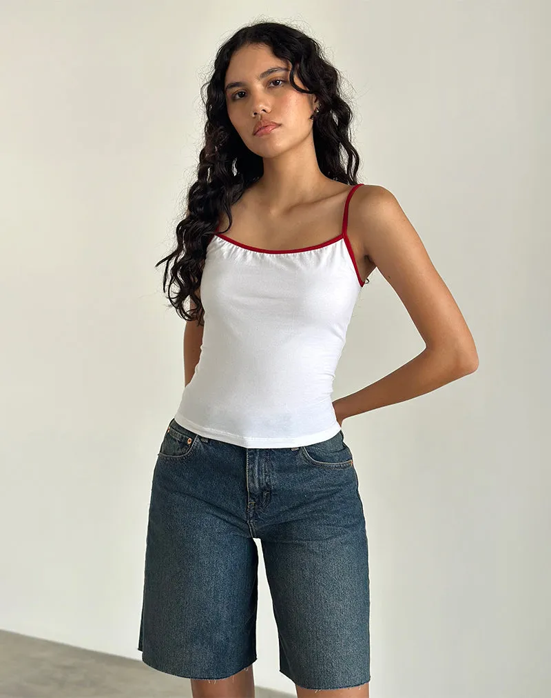 Solani Top in White with Adrenaline Red Binding