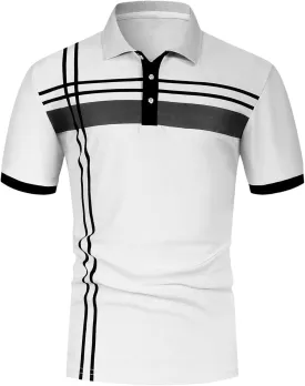 SOLY HUX Men's Casual Golf Shirts Short Sleeve Button Down Striped Collared Shirts Summer Work T-Shirt