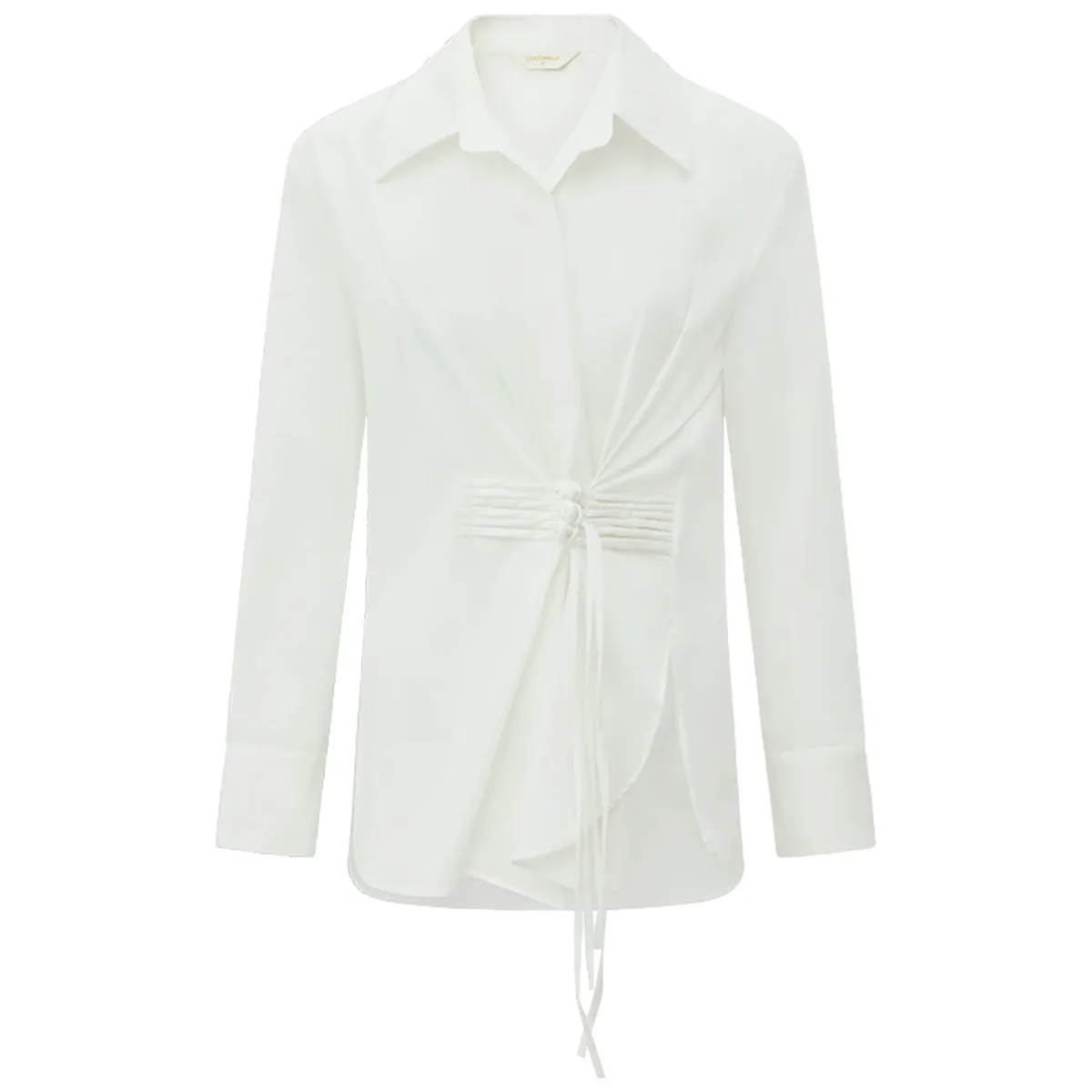 Suave Asymmetrical Hem Knot Buckled White Shirt