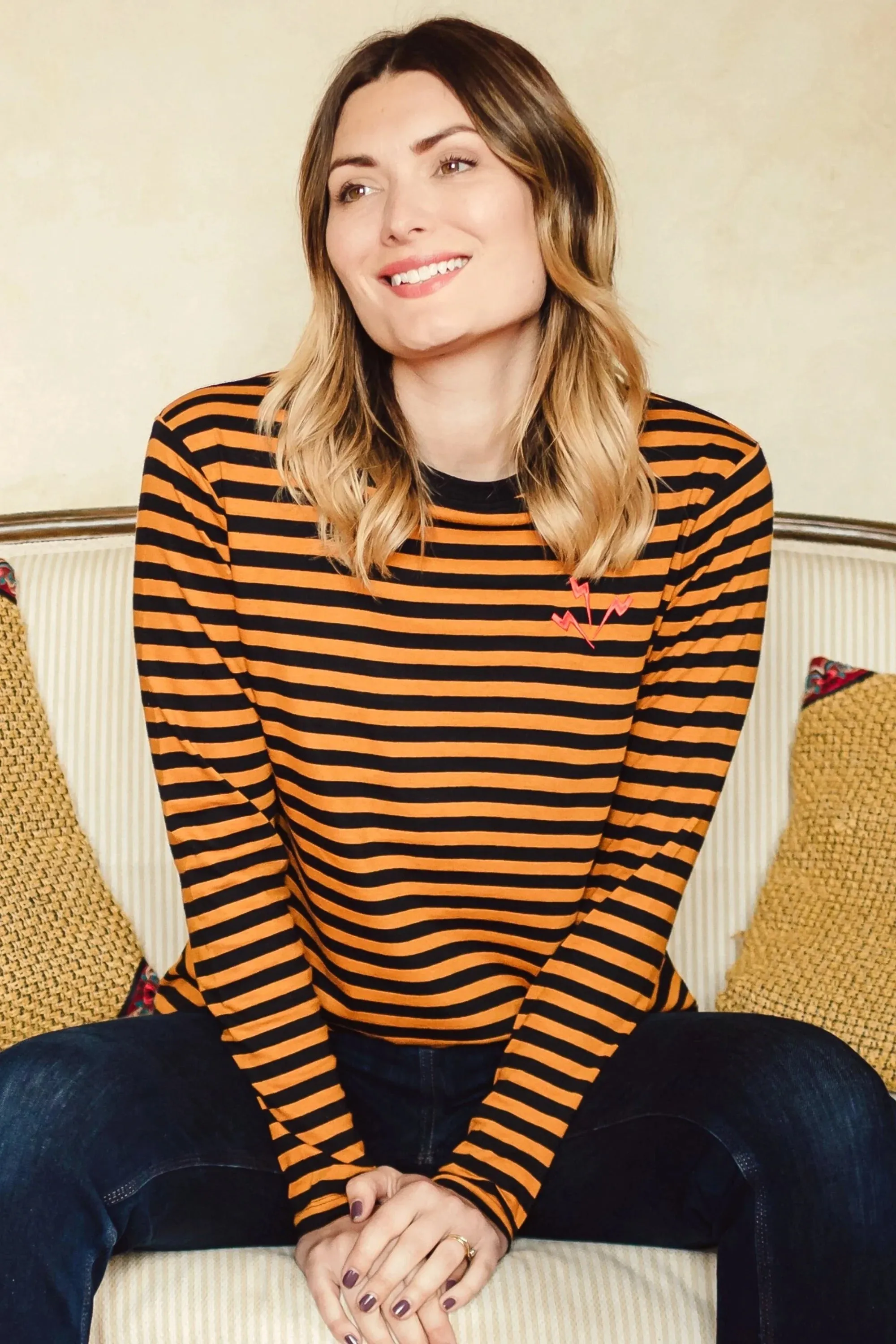 Sugarhill Brighton Brunswick Stripe Top with Embroidered Lightning Bolts