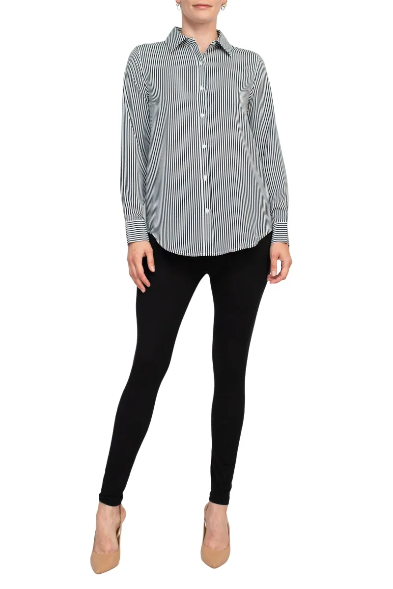T Tahari longsleeve collared button down striped woven shirt w buttoned cuffs
