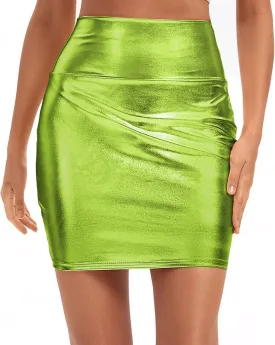 Urban CoCo Women's Sexy Bodycon Pencil Skirt Shiny Metalic Liquid Party Tight Hip Mini Skirt