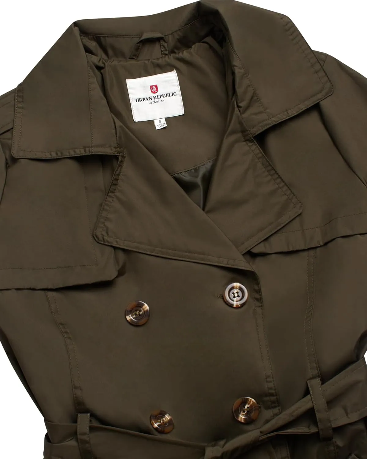 URBAN REPUBLIC Women's Long Trench Coat - Poly-Techno Double Breasted Water-Resistant Overcoat for Women (Sizes: S-XL)