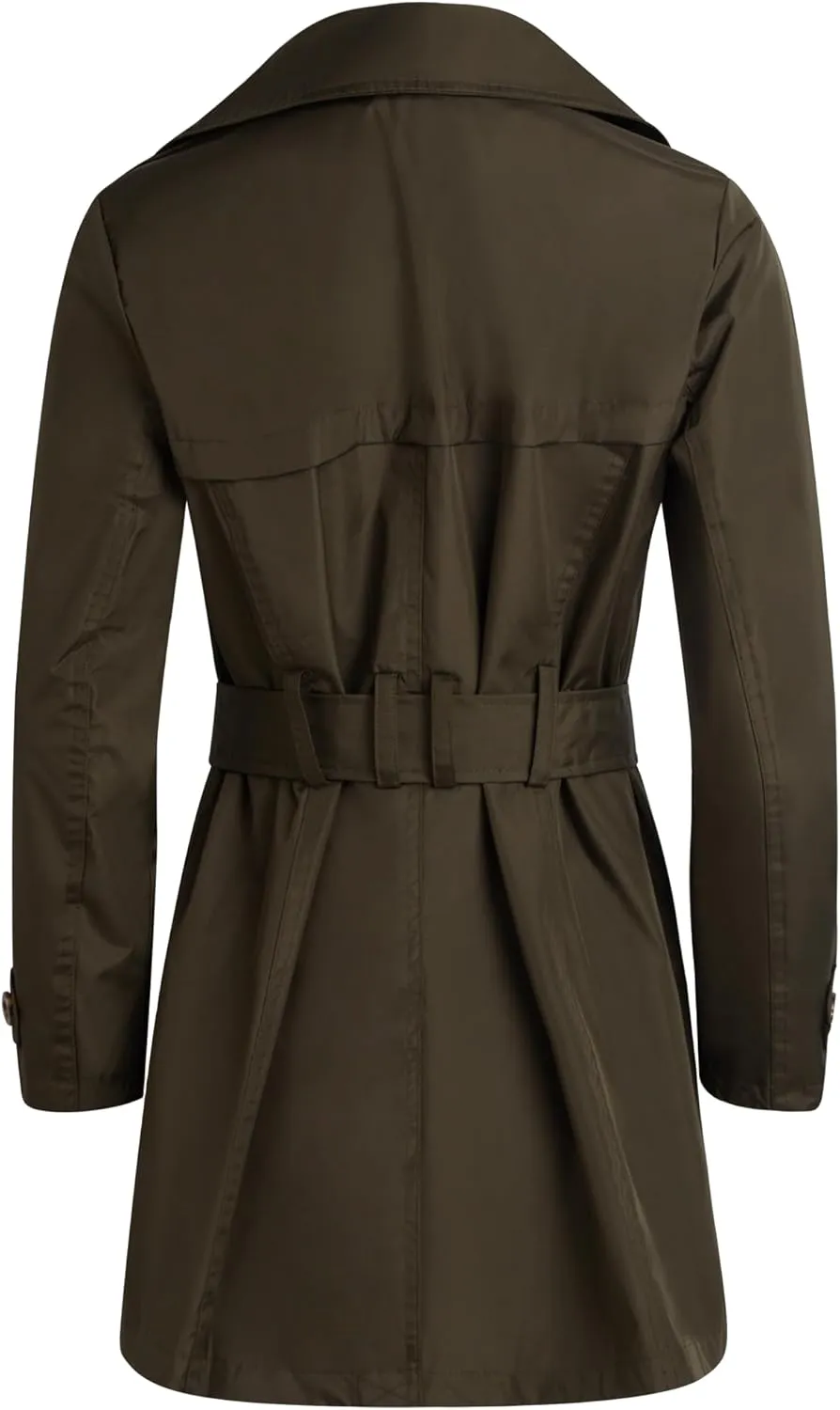 URBAN REPUBLIC Women's Long Trench Coat - Poly-Techno Double Breasted Water-Resistant Overcoat for Women (Sizes: S-XL)