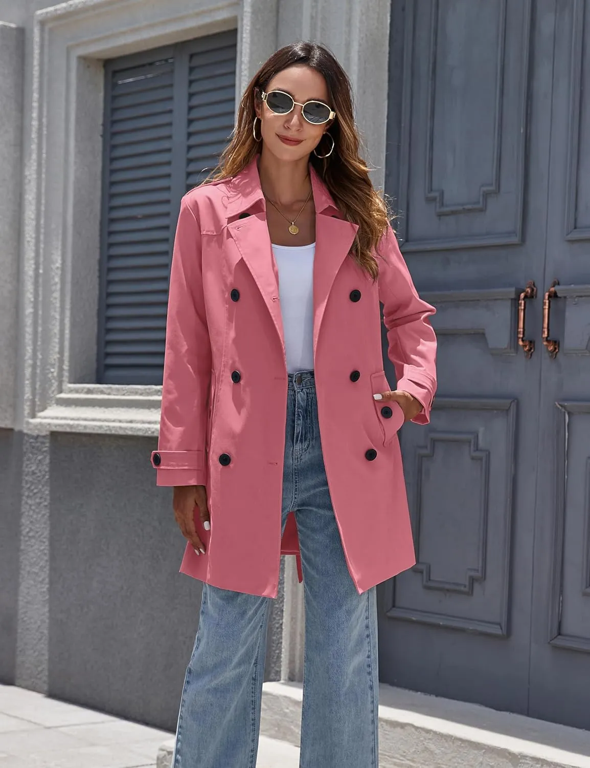 wantdo Women's Waterproof Trench Coat Classic Lapel Outerwear Coat with Belt