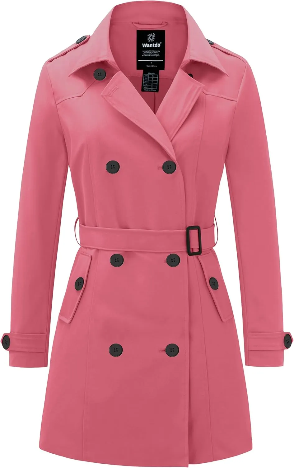 wantdo Women's Waterproof Trench Coat Classic Lapel Outerwear Coat with Belt