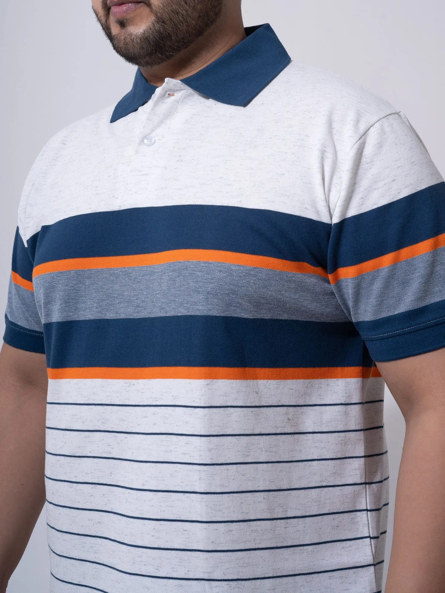 White Melange Striped Polo T-shirt