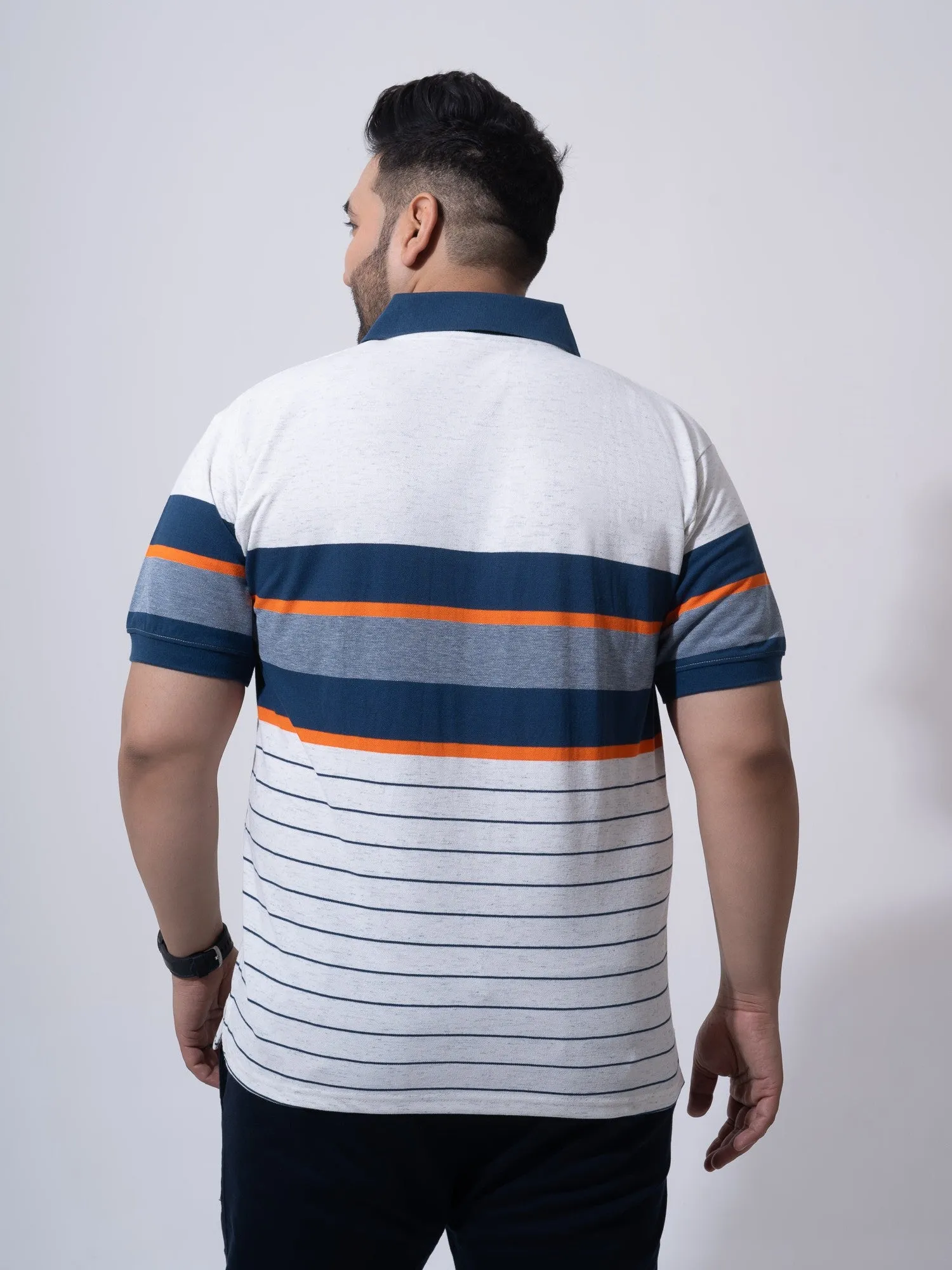 White Melange Striped Polo T-shirt
