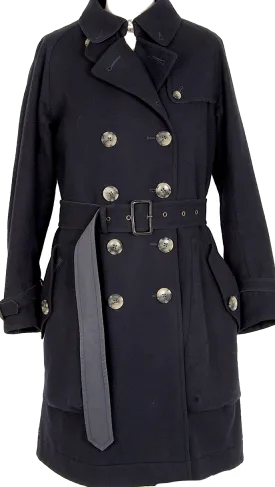 WIM NEELS BELGIUM. Navy Wool Belted Trench Coat