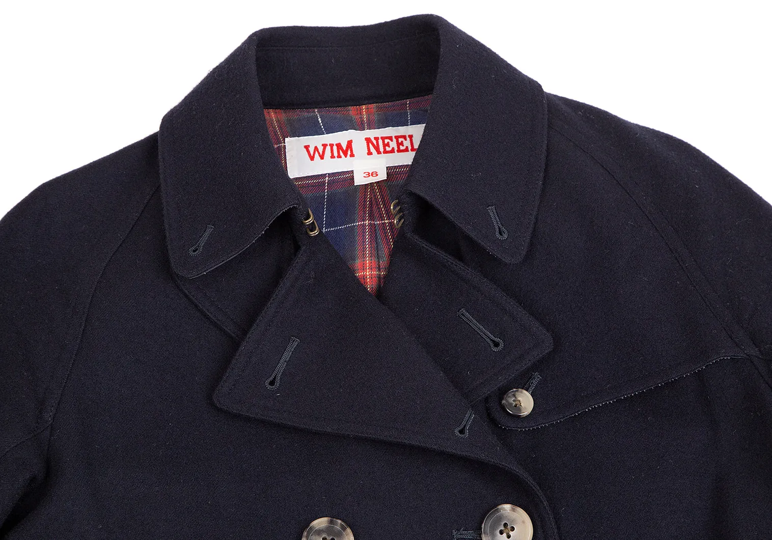 WIM NEELS BELGIUM. Navy Wool Belted Trench Coat