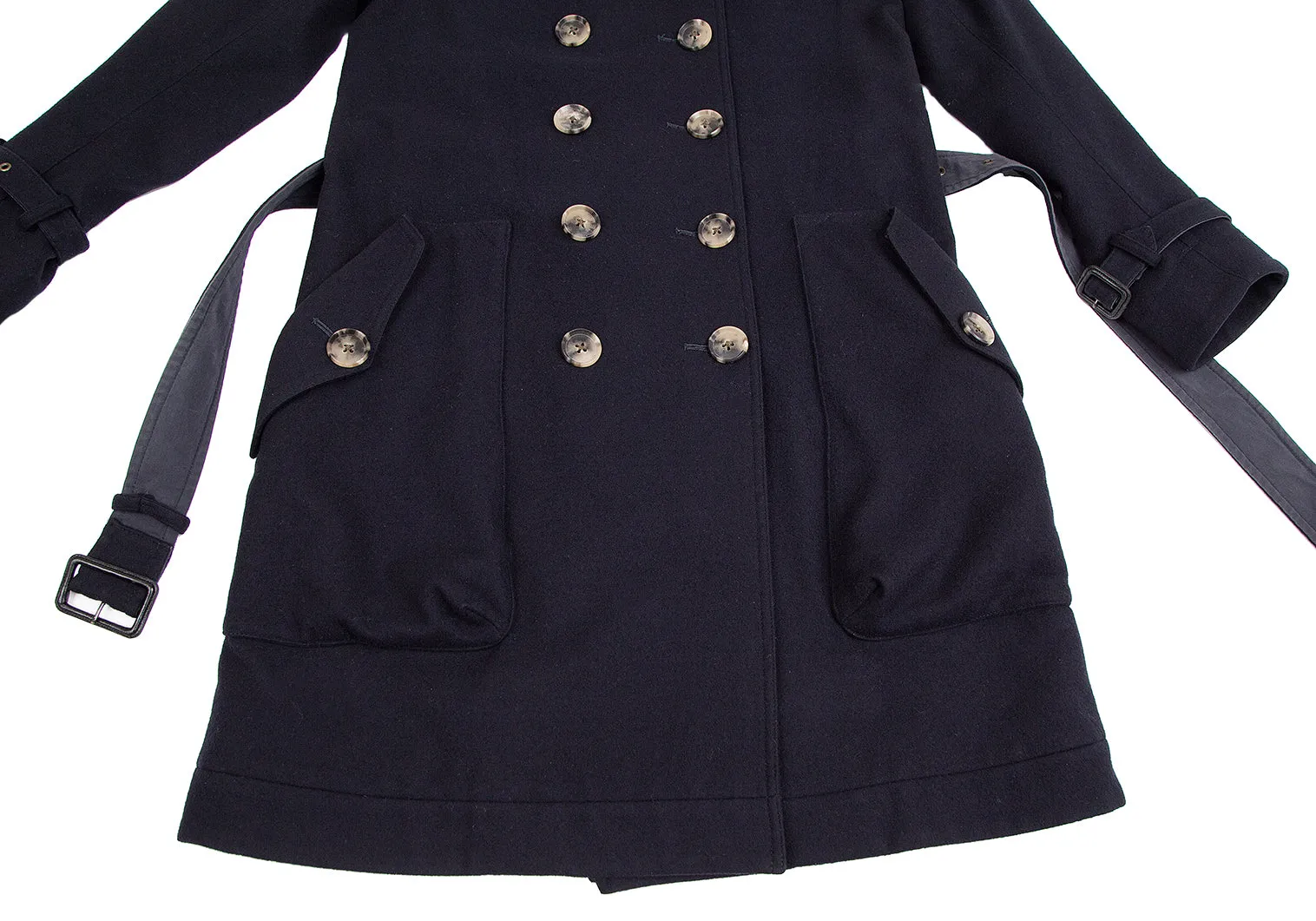 WIM NEELS BELGIUM. Navy Wool Belted Trench Coat