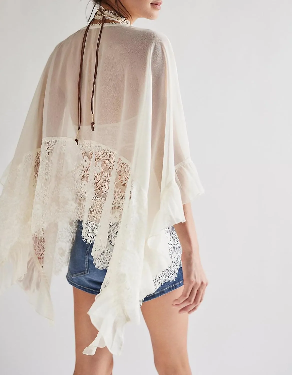 Women Ruffle Mesh Shirt Long Sleeve Tie Front Chiffon Tops Coquette See Through Sheer Frill Trim Peplum Blouse