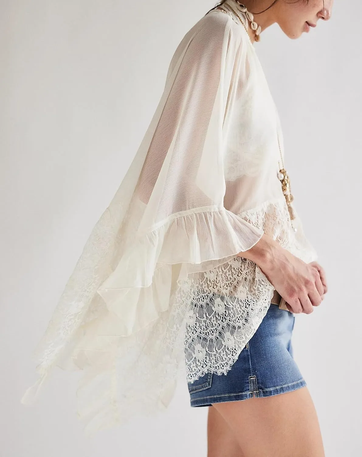Women Ruffle Mesh Shirt Long Sleeve Tie Front Chiffon Tops Coquette See Through Sheer Frill Trim Peplum Blouse