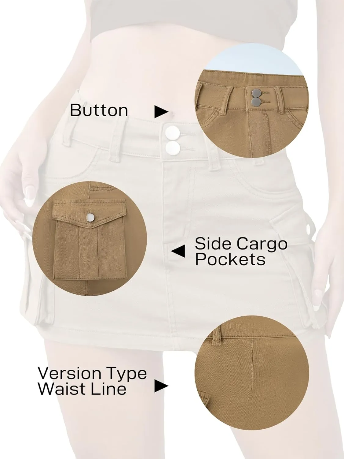 Women's Low Waist Denim Cargo Skirt Y2K Mini Jean With Large Pockets and Buttons