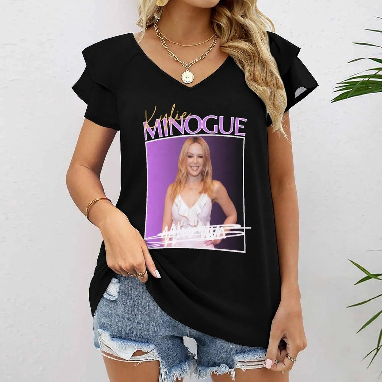 Women's V Neck T Shirt Vintage Short-Sleeve Retro Shirt for Man