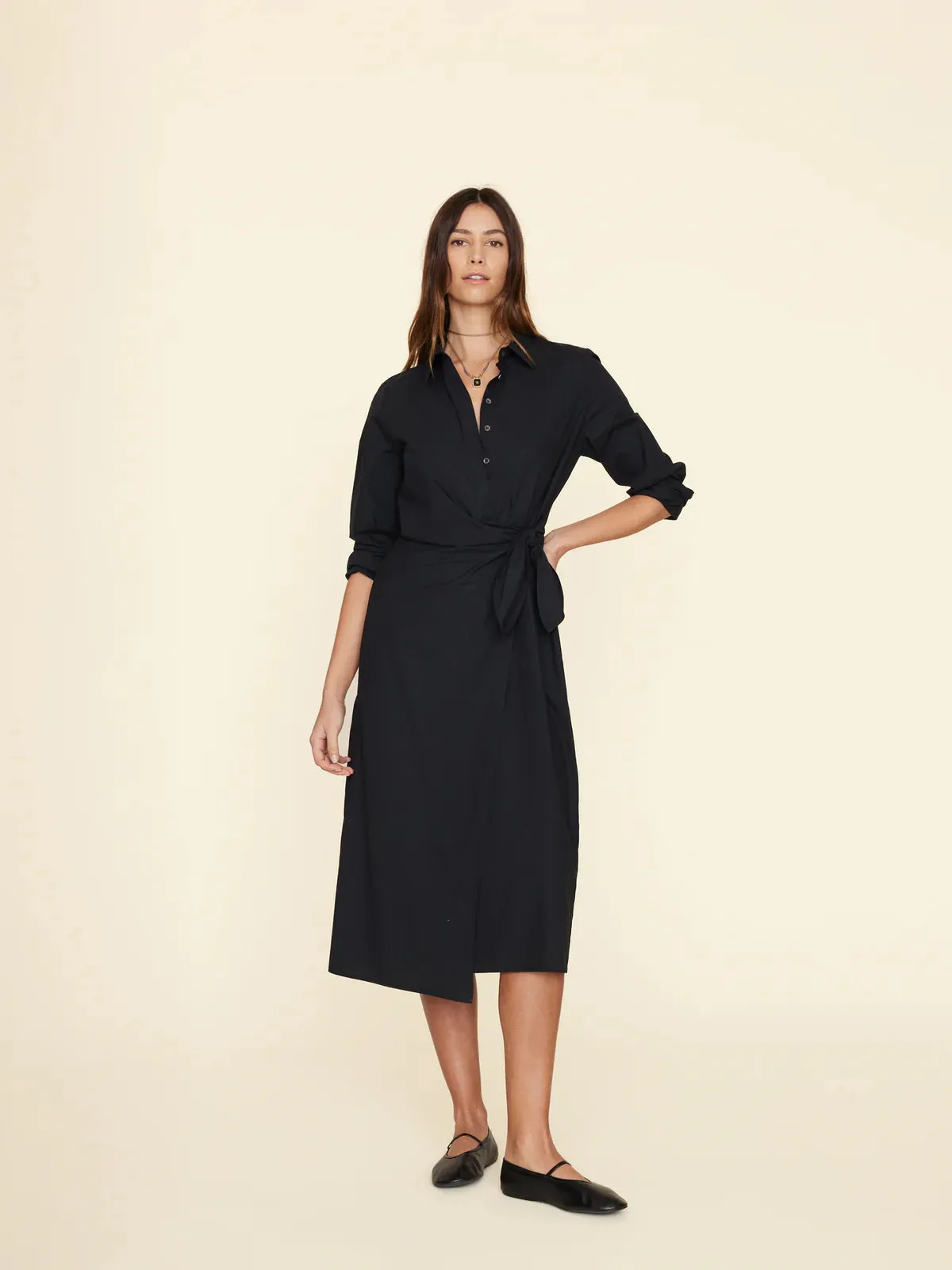 Xid4avc009 Black Poplin Midi Dress