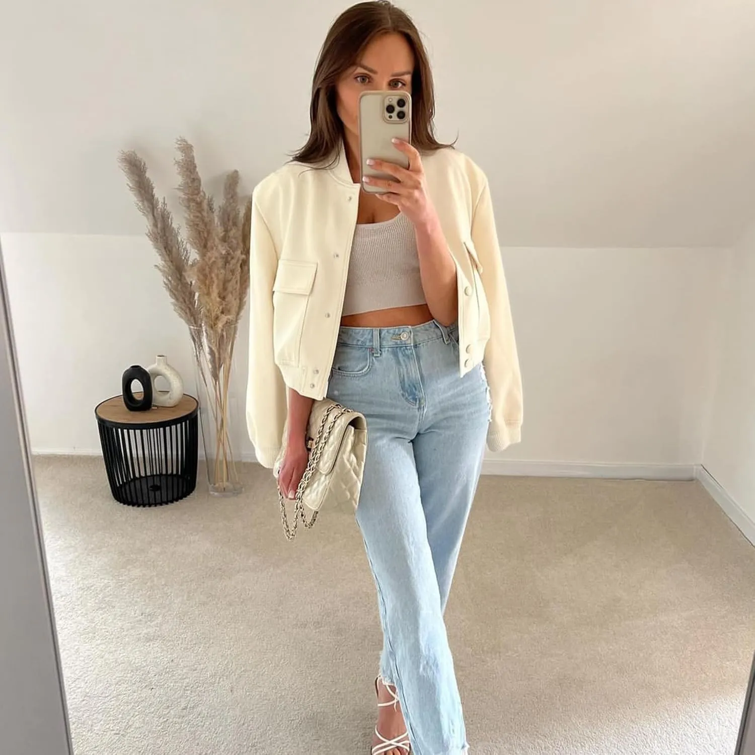 Zando Womens Bomber Jacket Button Down Short Cropped Jackets Long Sleeve Baseball Varsity Jacket Casual Jackets with Pockets