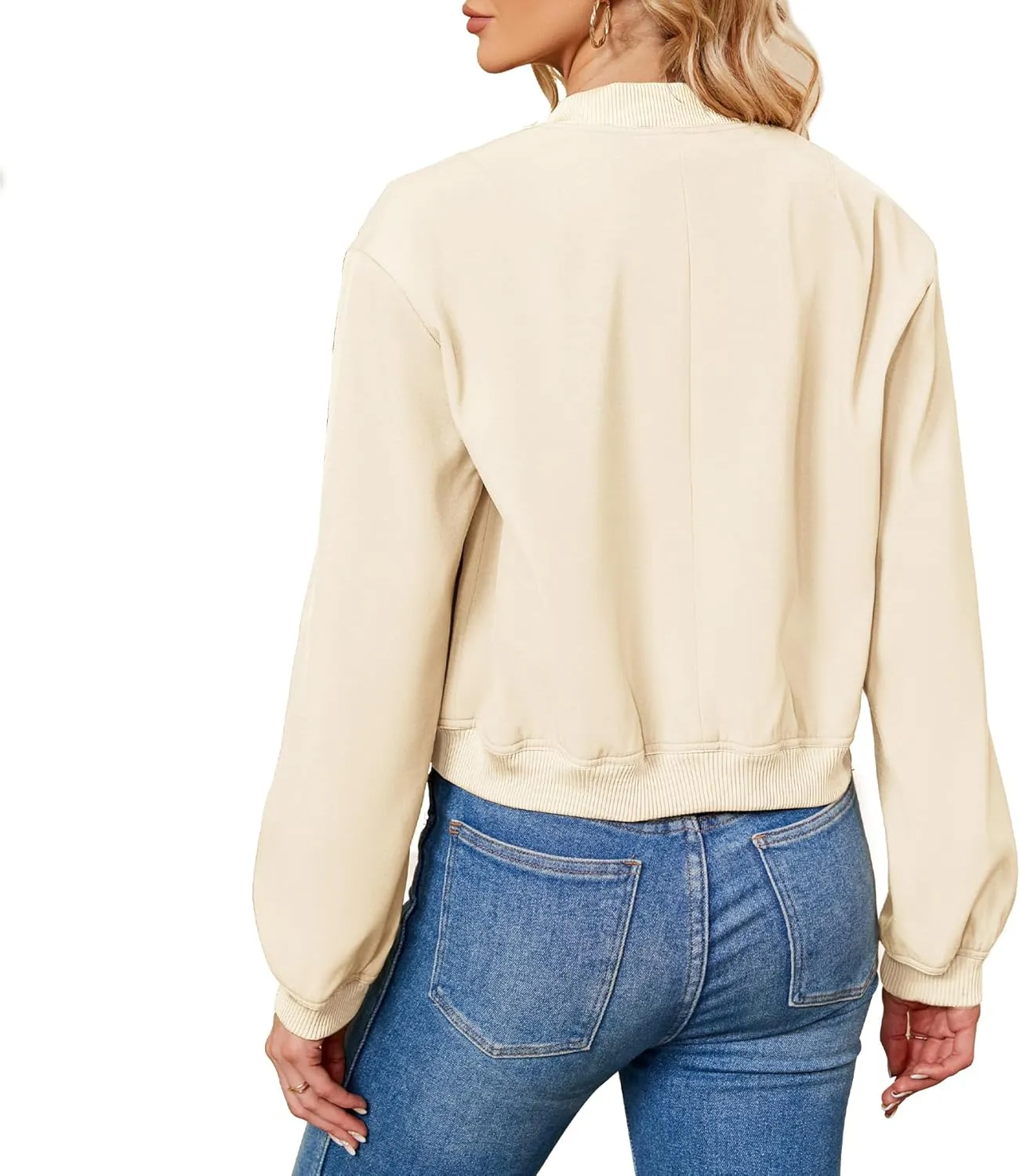 Zando Womens Bomber Jacket Button Down Short Cropped Jackets Long Sleeve Baseball Varsity Jacket Casual Jackets with Pockets